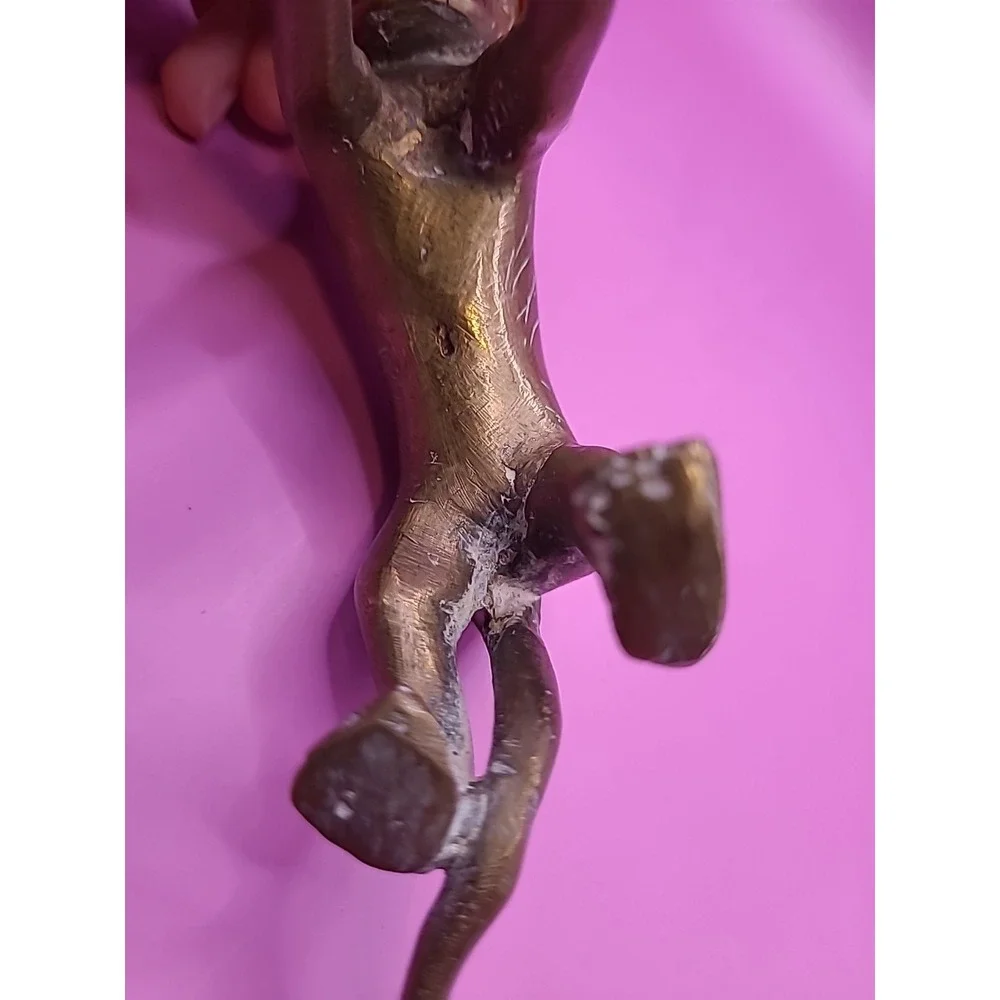 Antique Indian‎ Brass Tiger cast with open mouth and curved tail
